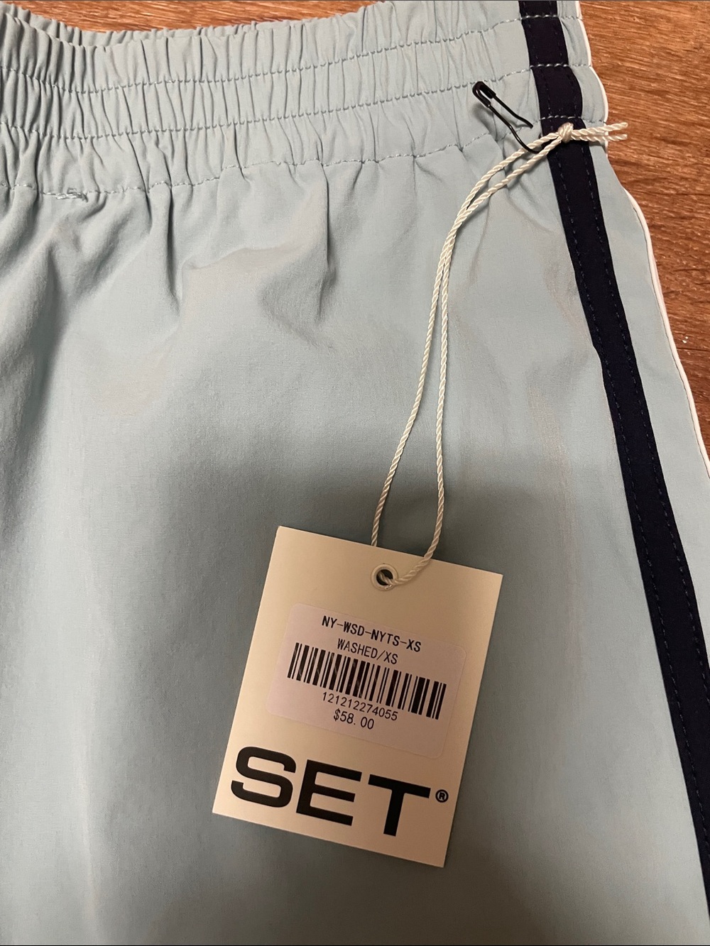 SET Active Light Blue Athletic Shorts with Navy & White Side Stripes - Picture 2 of 3